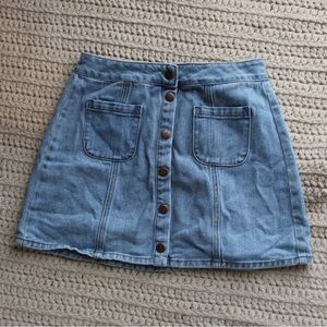 Denim Button-Front Skirt